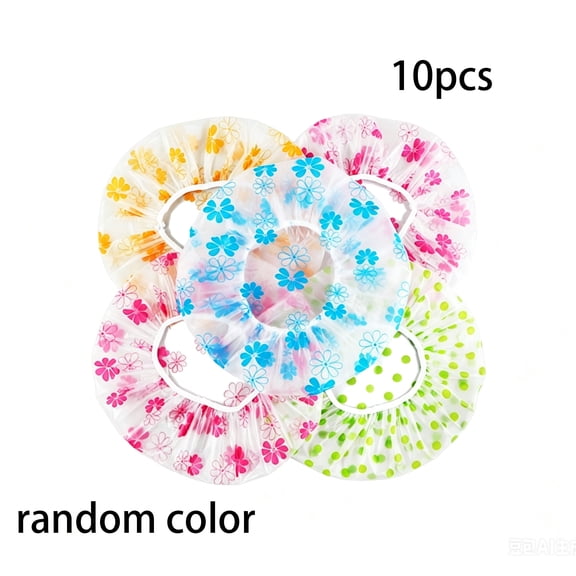 ACDANC Shower Cap,10 Pcs Reusable Plastic Shower Cap Waterproof Shower Hair Cap Elastic Showercap for Women Men,Red Dot