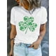 thumbnail image 1 of Camiseta con estampado de trébol del Día de San Patricio para mujer: informal y versátil, de punto blanco, cuello redondo y diseño de trébol de cuatro hojas verde, lavable a máquina, ajuste cómodo par, 1 of 6