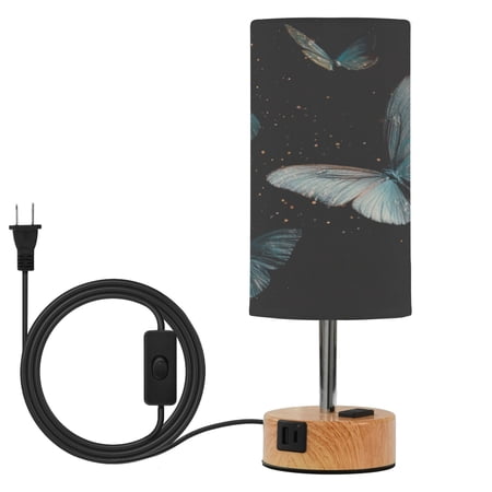 Touch Control Table Lamp with Wood Grain Metal Base 3 Color Temperature Adjustable LED Eye Caring Desk Lamp for Bedroom Study Blue Butterfly