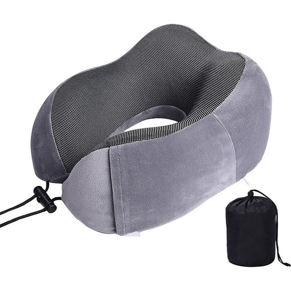 Tkrady Neck Pillow for Traveling, Upgraded Travel Neck Pillow for Airplane 100% Pure Memory Foam Travel Pillow for Flight Headrest Sleep, Portable Plane Accessories, Striped Grey