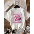 thumbnail image 1 of Girls' Rugby Print T-Shirt With Pink Ribbon & Rugby Ball Design - Cancer Awareness, Loose Fit Short Sleeve, Machine Washable, Spring/Fall/Summer Casual Wear, Sports & Everyday Outfit For Kids - Ideal, 1 of 7