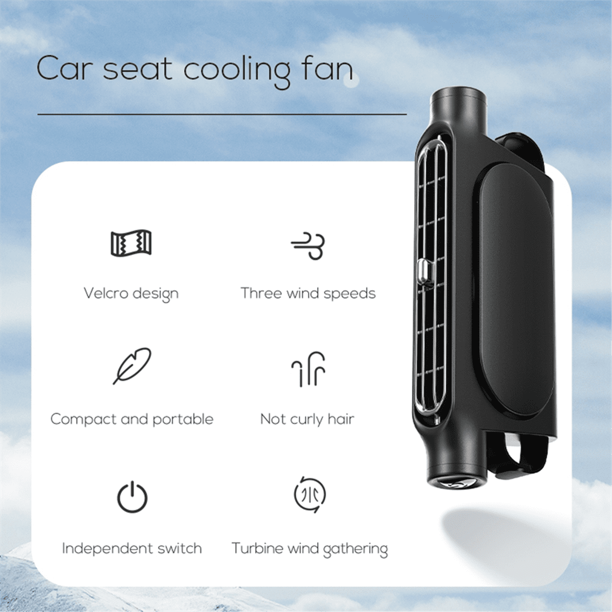Car Seat Fan, Portable, USB Powered, Car Headrest Cooling Fan, Adjustable, Interior Fan, Small Fan for Car Seat Back