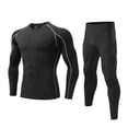thumbnail image 2 of DeHolifer Mens Athletic Sets Compression Shirt UPF 50+ Long Sleeve Turtleneck Undershirts and Pants 2 Piece Outfits Sets Black L, 2 of 5