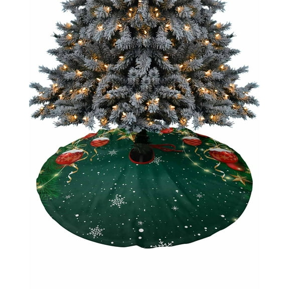 Green Christmas Christmas Tree Skirt 36 Inches Large Christmas Skirt Tree, Xmas Balls Snowflake Winter Tree Skirt Christmas Decorations for Fireplace Party Holidays Indoor Outdoor