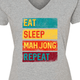 thumbnail image 4 of Inktastic Eat Sleep Mah Jong Repeat Women's V-Neck T-Shirt, 4 of 5