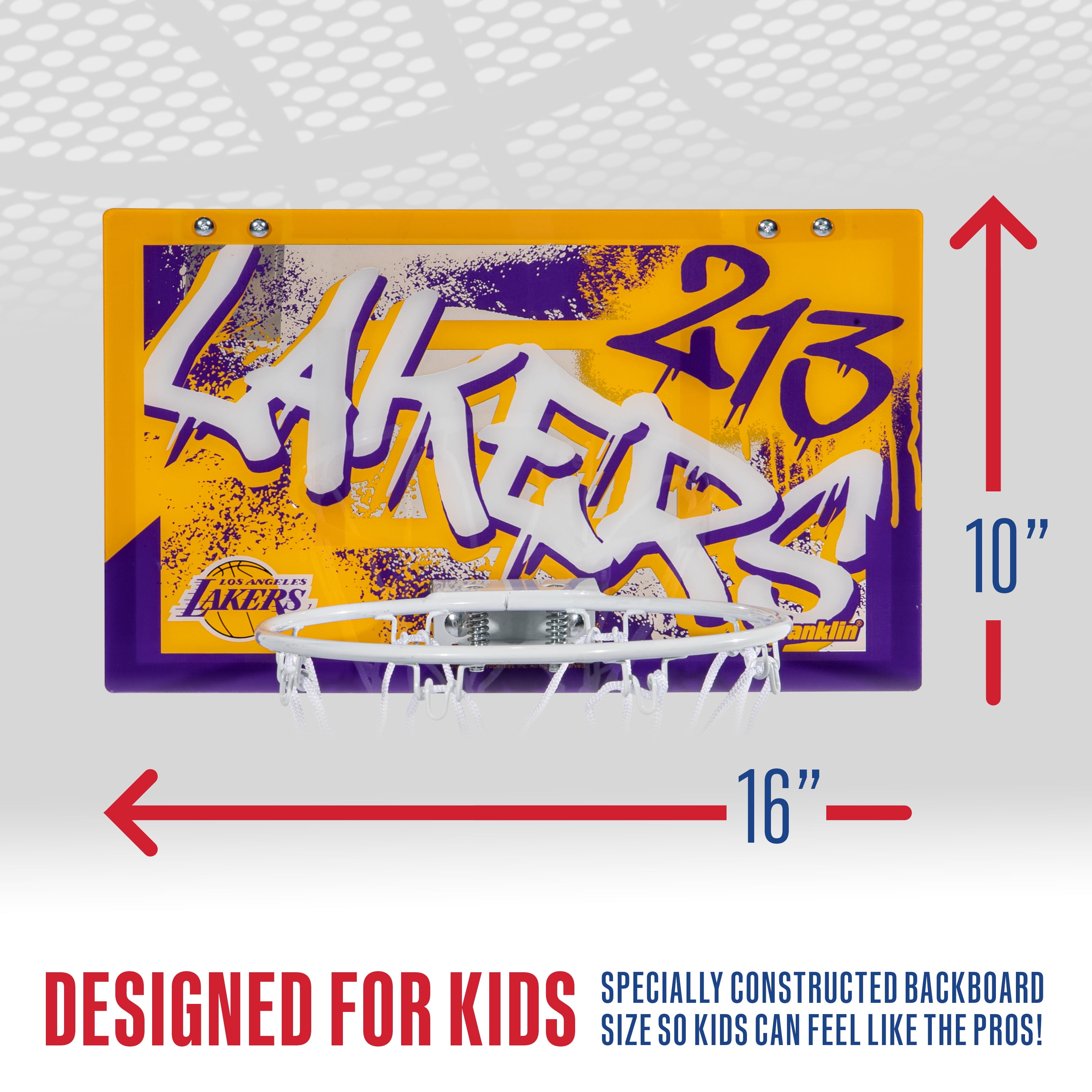 Franklin Sports NBA Los Angeles Lakers Over the Door Basketball Hoop - Kids Indoor Basketball Hoop with Mini Basketball - NBA Fan Shop Mini Hoop for Bedroom + Office - Over the Door Mini Hoop Set