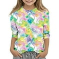 thumbnail image 5 of JTSRKL Ombre T-Shirts for Kids Girls Teens Cute Tie Dye Gradient Print 3/4 Length Sleeve Crew Neck Basic Tunic Tees Tops Loose Fit Cotton Blouses Khaki 4-5 Years, 5 of 7