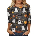 thumbnail image 2 of sdhkgrrt Women Plus Size Halloween Graphic Tops 3/4 Sleeve Round Neck Ghost Print Pullover Cute Casual Tunic Shirt Fall Autumn Outfits Clothes, Dark Gray 3XL, 2 of 5