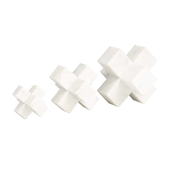 6"W, 5"W, 3"H White Marble Geometric Jack Sculpture, by DecMode (3 Count)