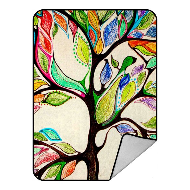 ABPHQTO Manta Árbol de la vida, Manta de forro polar de cuero con aspecto de árbol de la vida Manta de terciopelo de cristal con frente y manta de lana Sherpa de lana de cordero con espalda 147x200 cm ABPHQTO Blanket-QQ-08