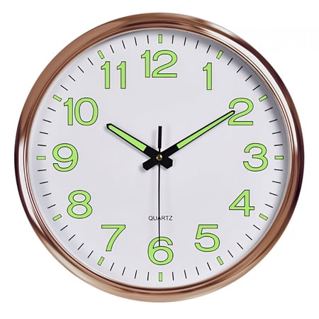 DESIGNICE Atomic Analog Wall Clock - Silver Brushed Finish - Sets Automatically- Battery Operated - Easy to Read - Easy to Use: Simple, Easy to Read Style Fits Any Decor - Rose Gold White Background
