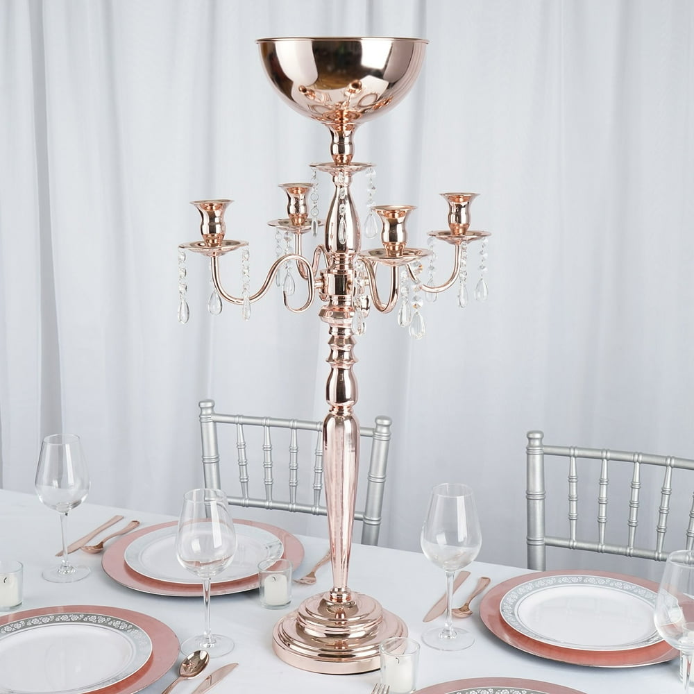 33" Tall Blush Rose Gold 4 Arm Metal Candelabra Votive Candle Holder