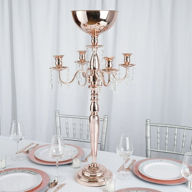 33" Tall Blush Rose Gold 4 Arm Metal Candelabra Votive Candle Holder