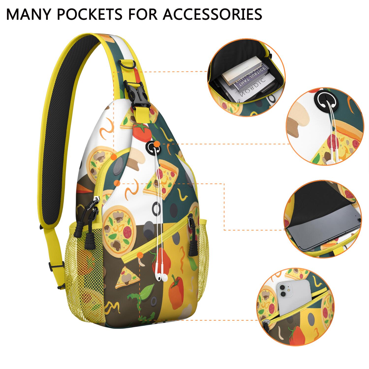 Sling Backpack Adjustable Shoulder StrapHiking Sling Backpack for Men Women Travelers Pizza