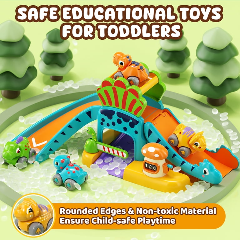OROLIVING Dinosaur Slide & Parking Lot with 4 Toy Cars photo 7