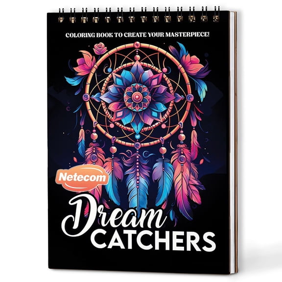 Netecom Dream Catchers Coloring Book Spiral Bound for Adults, A5 Wooden Cover, 30 Intricate Dream Catchers Coloring Pages of American Traditions for Stress Relief and Relaxation