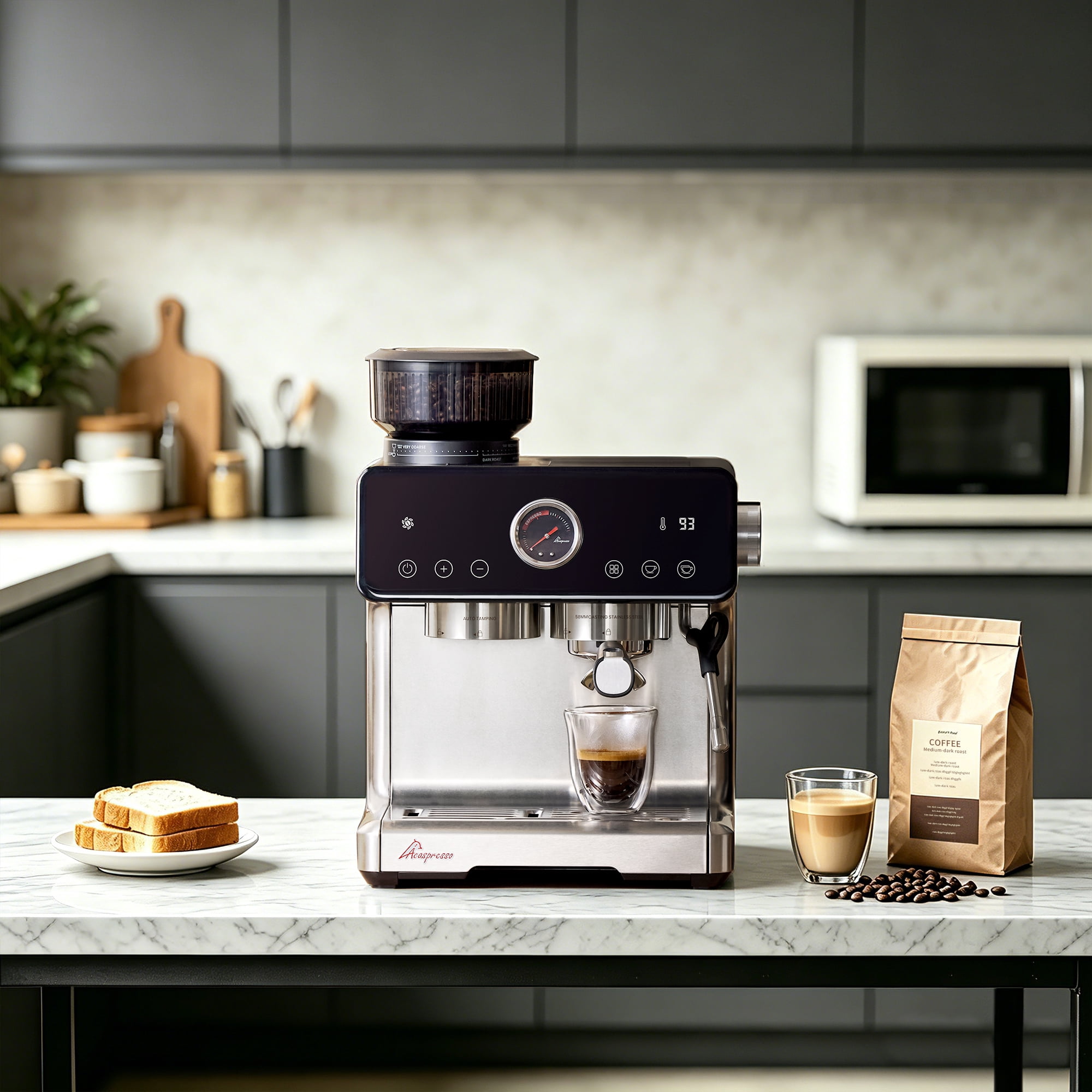 Coffee Espresso Machine with Grinder: Auto Distribute Tamp, 15-Bar Italian Pump, Temp Control, Cold Brew, Acaspresso Coffee Maker