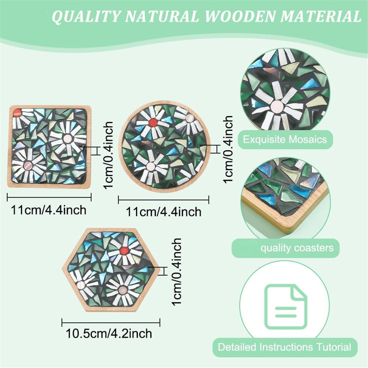 3 Styles DIY Mosaic Craft Set Floral Mosaic Bamboo Coaster Set for Handmade Art Home Decoration