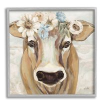 Stupell Industries Big Nose Boho Farm Cow Daisy Flower Crown, 17 x 17, Design by Jeanette Vertentes