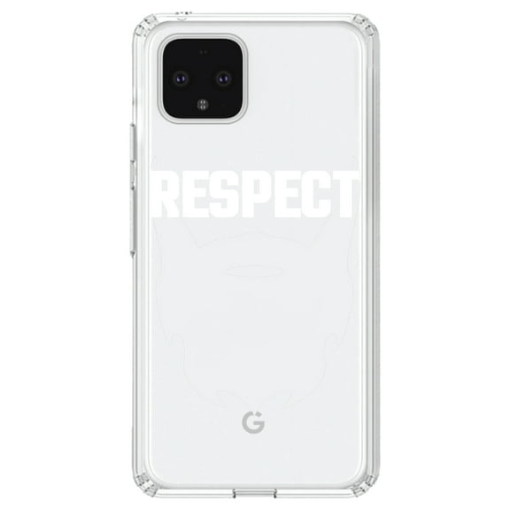 DistinctInk Clear Shockproof Hybrid Case for Google Pixel 4 (6.1" Screen) - TPU Bumper Acrylic Back Tempered Glass Screen Protector - Respect the Beard