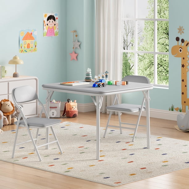 Towallmark Juego de 3 Piezas - Mesa y Sillas Plegables para Niños | Multiusos para Comedor, Guardería, Aula y Actividades, gris