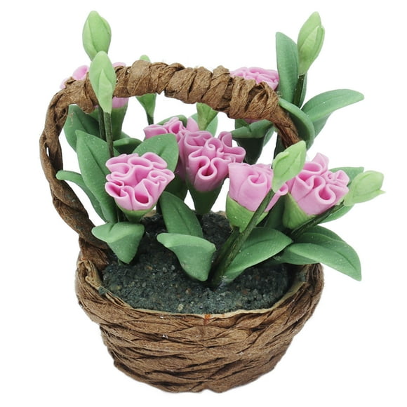 Miniature Flower Basket Model, Miniature Flower Dollhouse Decoration Carnations For Mini Gardens Corridors