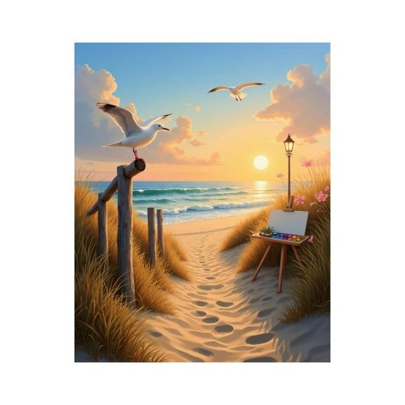 Paint By Numbers Kit for Adults Beginner - Sunset Beach Path Painting Seagulls DIY Canvas Painting Kits for Adults, Frameless Paint By Number for Adults for Home Wall Decor 16x20 Inch