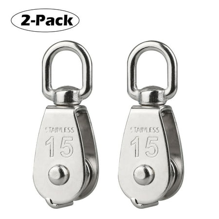Single Hook Crane 2 Pack Silver Single Pulley Block in 304 Stainless Steel M25 M15 M20 Crane Swivel Hook Single Pulley Roller,Loading 400 KG--By EEEkit ()