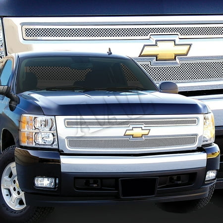 - AAL Polished Mesh Grille / Grill Insert For 2007 2008 2009 2010 2011 2012 2013 CHEVY Chevrolet SILVERADO 1500 2PC UPPER BOLTON
