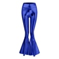thumbnail image 4 of XIAONU Women's High Waist Flare Leggings Shiny Ruffled Hem Trousers Dramatic Bold Party Bottoms Dark Blue, 4 of 5