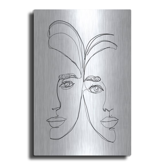 Luxe Metal Art 'Linear Couple Women Portrait' by Sabrina Balbuena, Metal Wall Art, 12"x16"