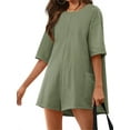 thumbnail image 2 of Short Sleeved Solid Color Women Loose Casual Jumpsuit Back V Romper Shorts with Pocket, 2 of 5