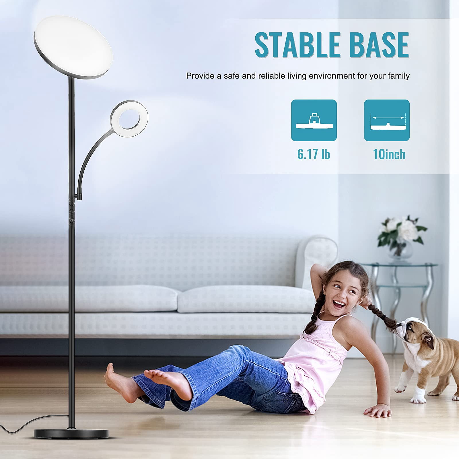 Floor Lamp, Upgraded 42W 4000LM Super Bright LED Floor Lamp for Living Room Bedroom, Dimmable Standing Reading Floor Lamps with Remote & Touch Control