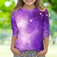 thumbnail image 3 of Afuyipoi Toddler Girls T-shirts(3-12), 3/4 Sleeve Round Neck Gradient Color Pullover Tops Purple 5 Years, 3 of 6