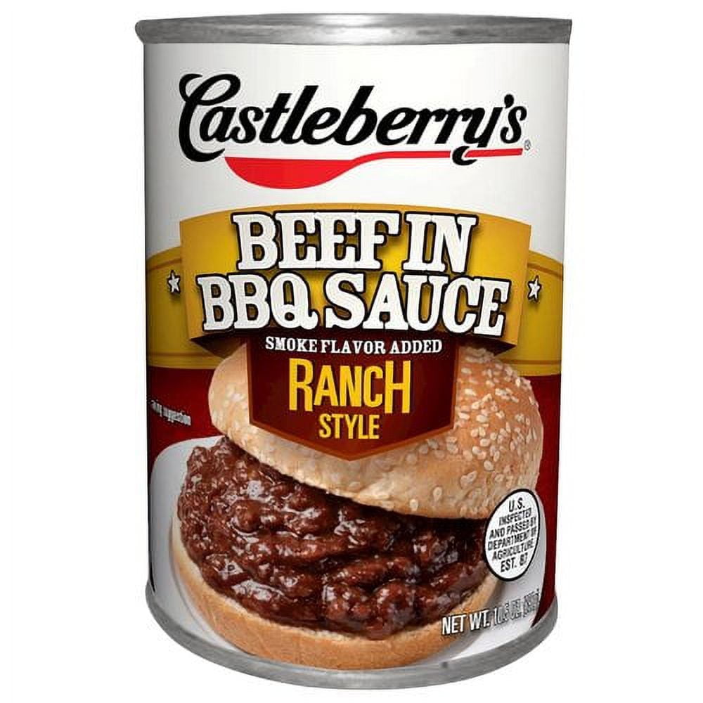 (4 pack) Castleberry’s Beef in BBQ Sauce Ranch Style, 10 oz Can – Heat-and-Serve Shredded Beef Sandwich Filling