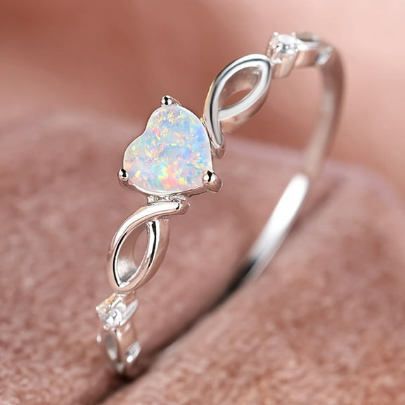 Alloy Finger Rings with Brass Micro Pave Cubic Zirconia and Opal Finding Heart US Size 7(17.3mm)