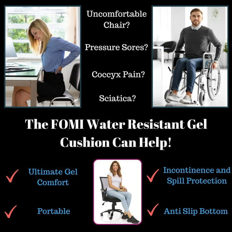 FOMI Extra Thick Water Resistant Seat Cushion (18 x 16 x 3.5) |  Orthopedic Memory Foam | Incontinence and Spill Protection | Large Pillow  for Car