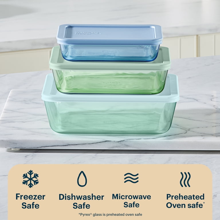Pyrex Tinted 6pc Storage Set - Glass Dishes with Plastic Lids