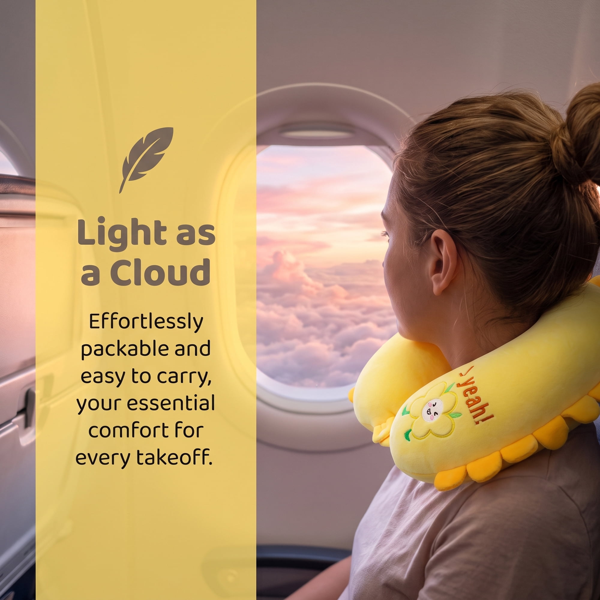 Unique Bargains Memory Foam Neck Pillow U Shape Sunflower Neck Pillow Yellow 12"x12"