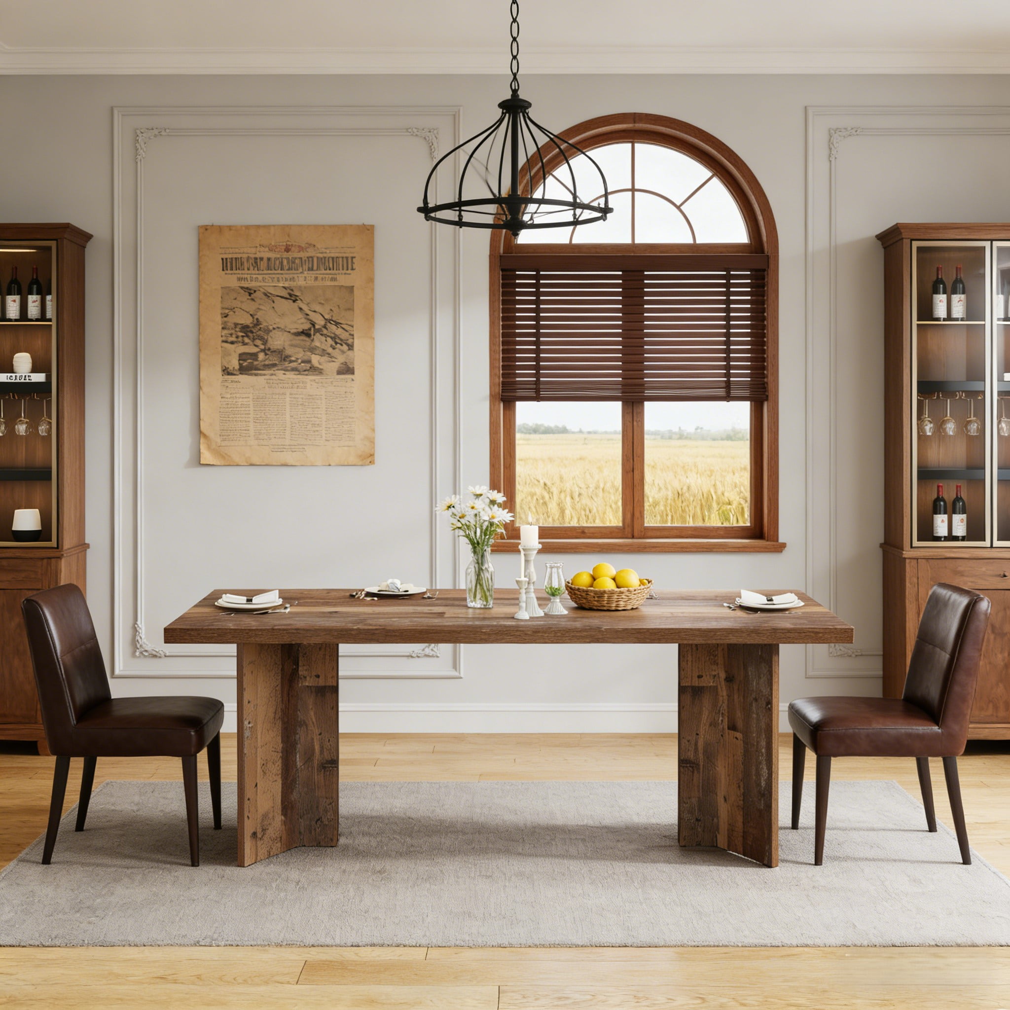 Fnova 63" Rectangular Modern Dining Table, Wooden Modern Kitchen Table for 6 People for Dining Room, Brown (Chairs Not Included)