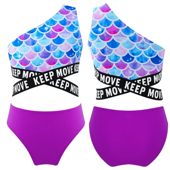MSemis Kids Girls One-Shoulder Bikini Swimwear Set Two Piece Swimsuits