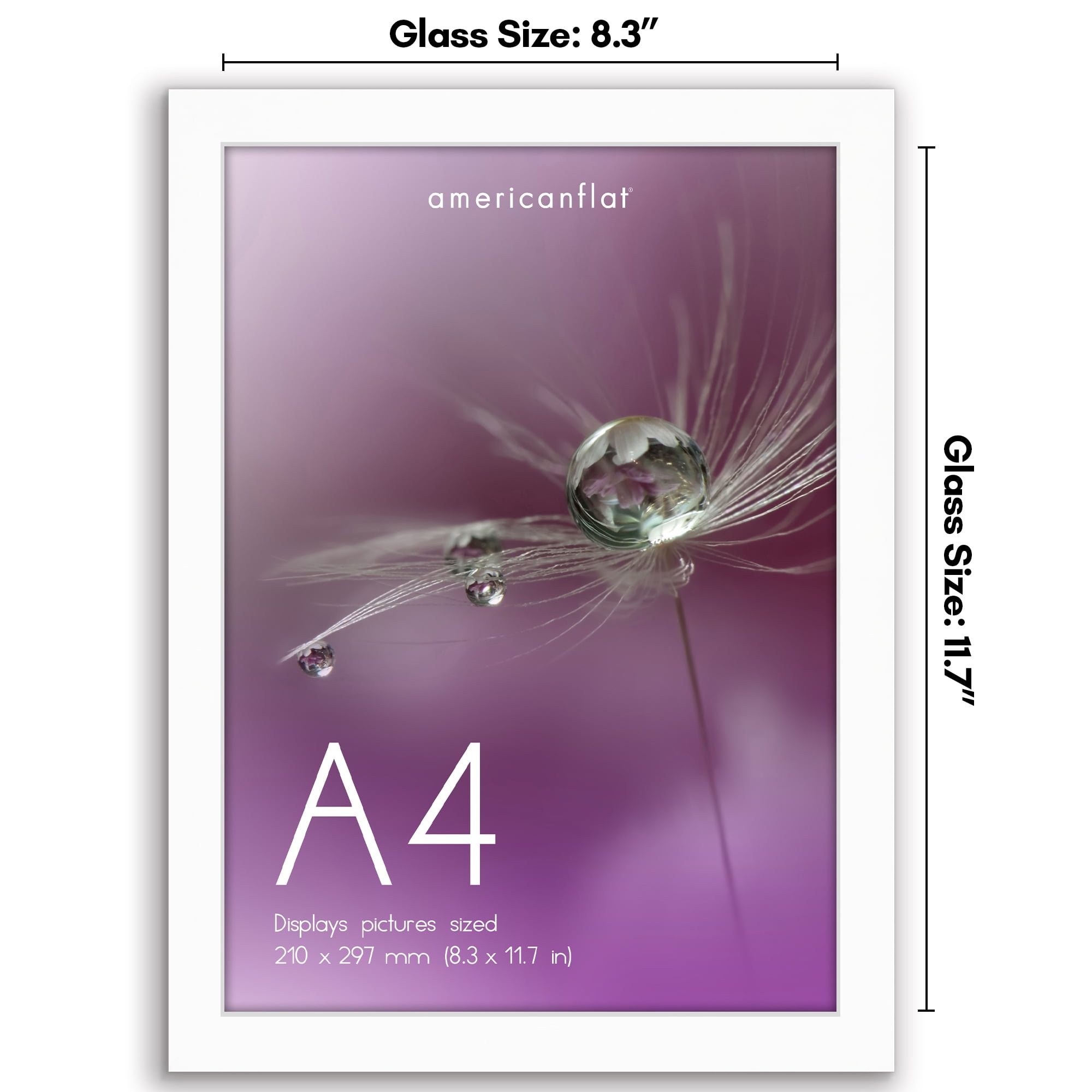 Americanflat A4 8.3x11.7 Picture Frame with Shatter-Resistant Glass Signature Collection Frames Tabletop - White