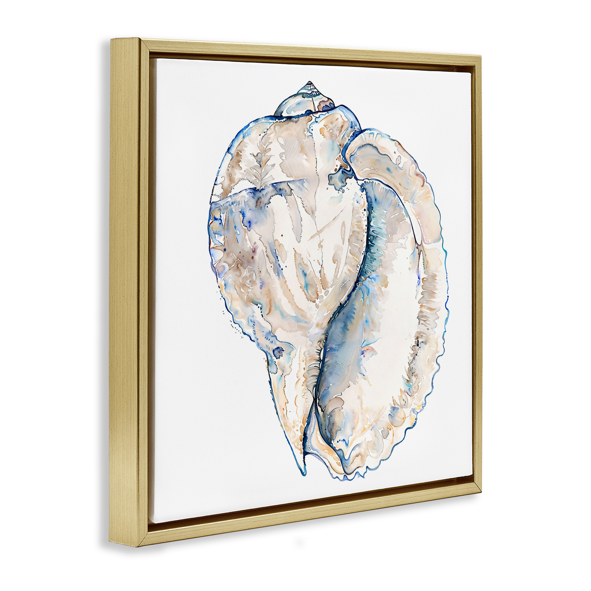 Stupell Industries Conch Shell on White Coastal Painting Gold Floater Framed Canvas Art Print Wall Art, 18 x 18
