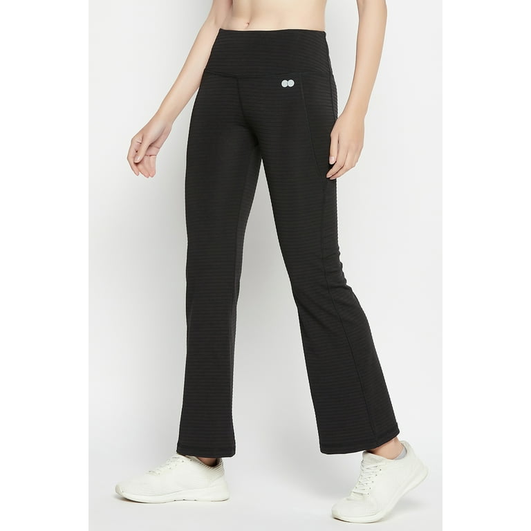 Clovia Women's Comfort-Fit High Waist Flared Yoga Pants (AB0090A13_Black_S)  : : Fashion