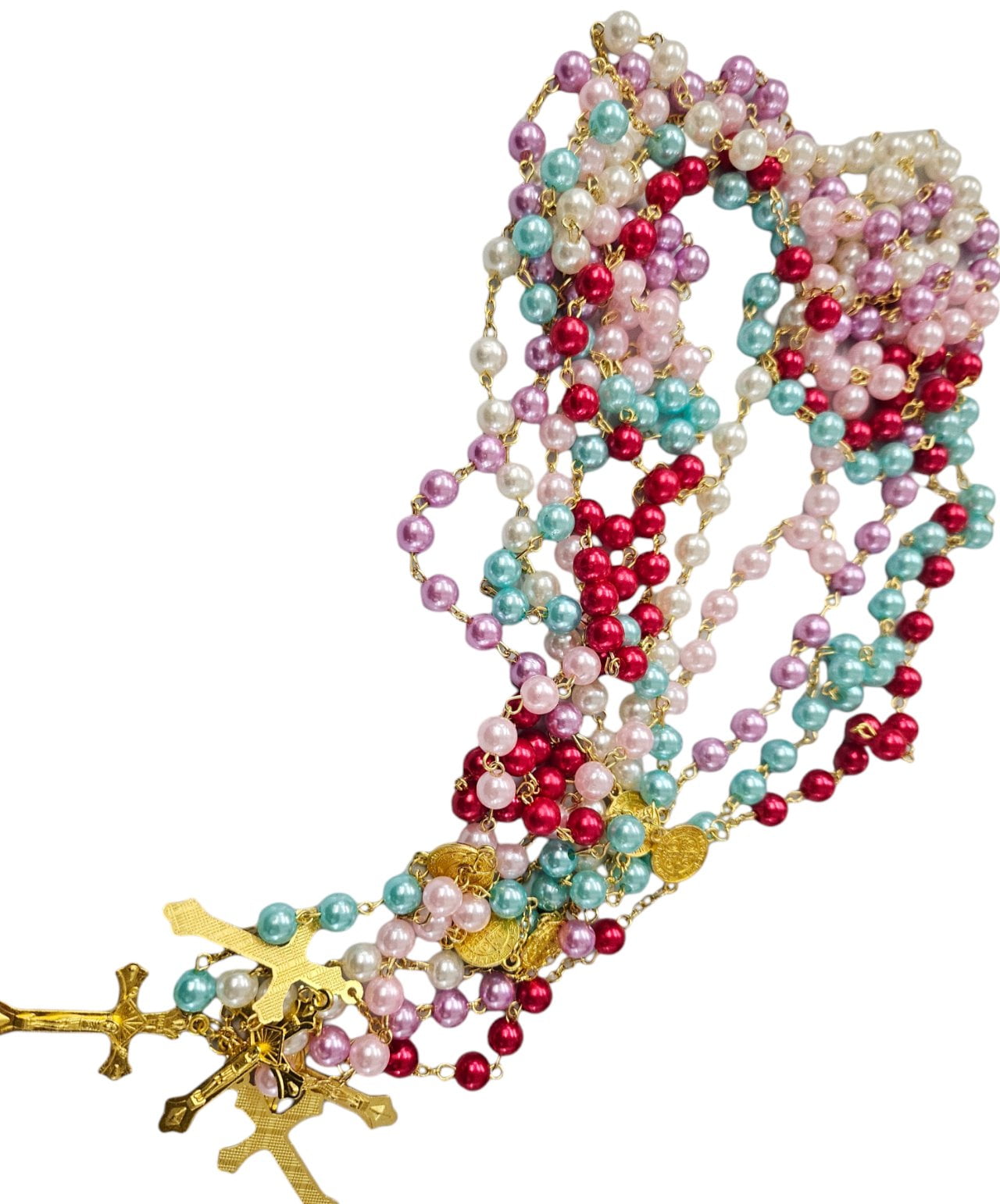 Set of 12 x Our lady of guadalupe faux pearl plastic rosary white purple red pink teal rosary / baptism favor / catholic rosary /