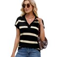 thumbnail image 2 of Womens Short Sleeve Sweatshirt Summer V Neck Tops Casual Striped - Shirts Loose Fit Blouses Black S, 2 of 9