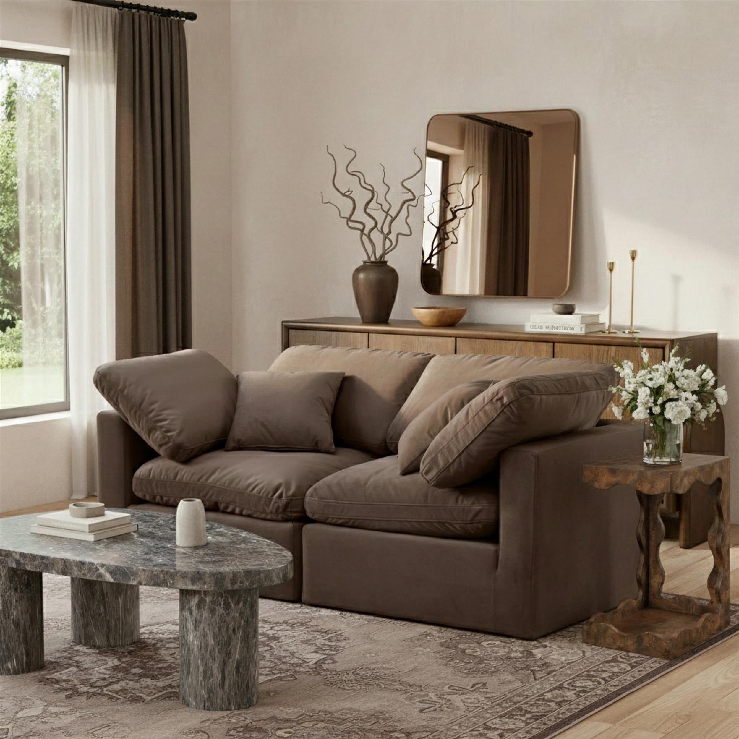 Meridian Furniture Indulge 70" Velvet Modular Sofa w/ Latch Underneath in Brown