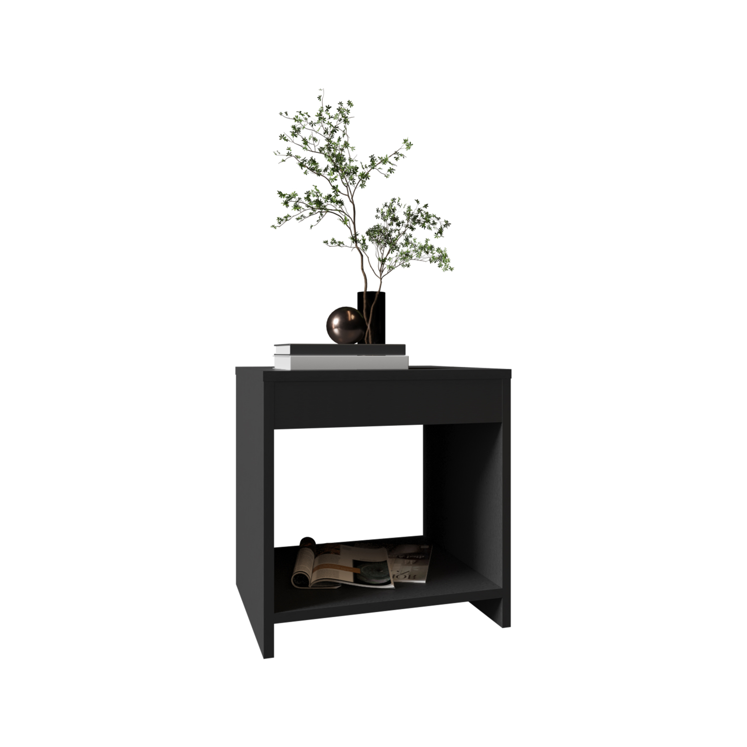 Night Table 16.5"H, Black with Spacious Shelf Ideal for Small Bedrooms