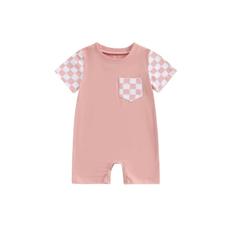 

Niceyoeuk Baby Summer Romper Plaid Print Patchwork Short Sleeve Newborn Jumpsuit