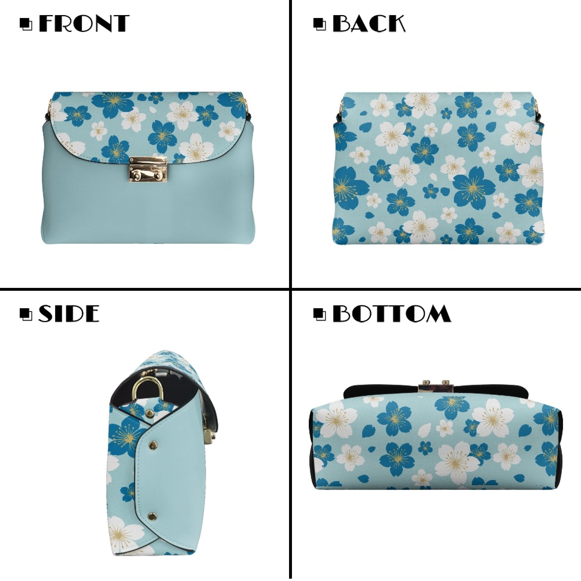 TSOVTHRID Blue Cherry Blossom Print Small Crossbody Bag for Women Leather Shoulder Handbags Trendy Women's Crossbody Bags with Small Shoulder Purses